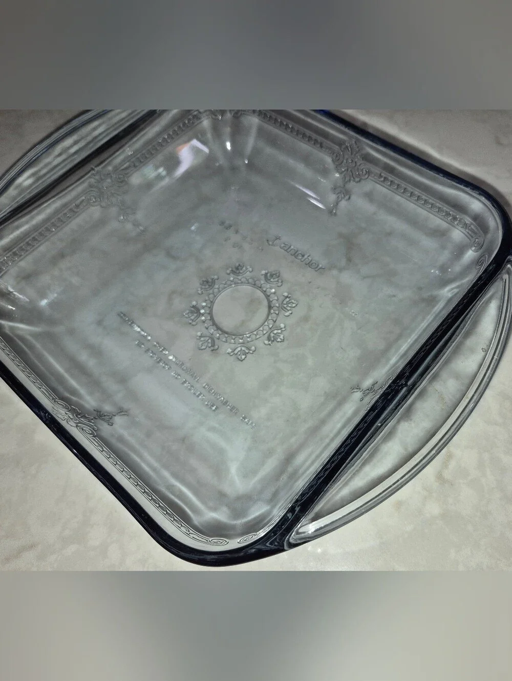 Vintage Anchor Hocking Clear Glass Square Baking Dish with Handles,Sapphire Blue